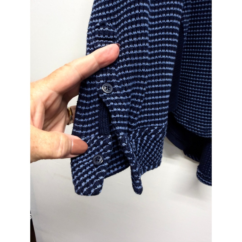Aerie Women Real Good Navy Striped Waffle Knit Oversized Shacket Button Down - Picture 3 of 10